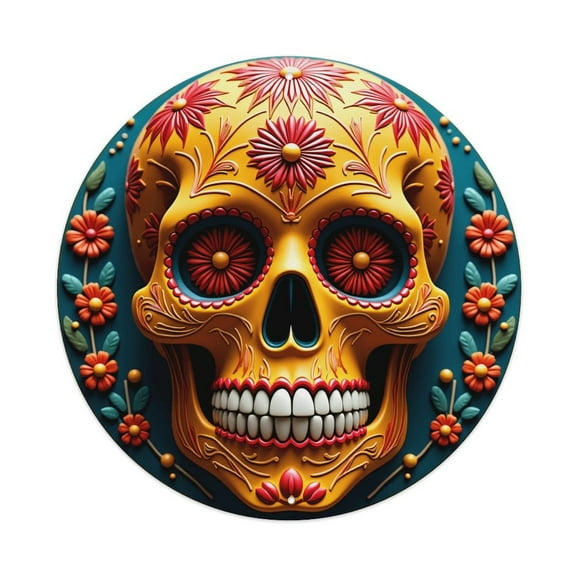 Skull Sugar Mexican Art Vintage Round Metal Tin Sign Nostalgic Metal Sign Home Decor for Bar Garden Kitchen Restaurant Garage 8x8 Inch