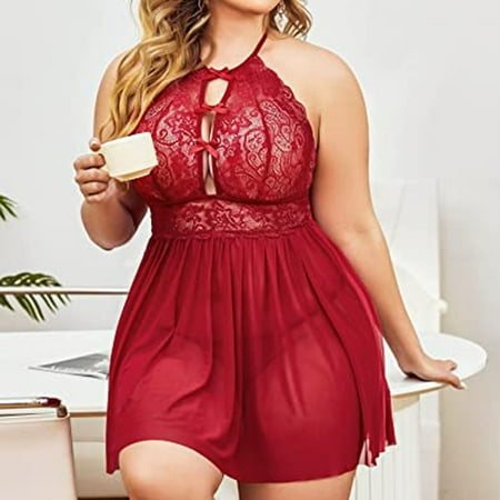 

Lingerie for Women Dqueduo Women s Fashion Plus Size Sling Soild Sexy Lingerie Lace Bow Nightdress Valentines Day Gifts on Clearance