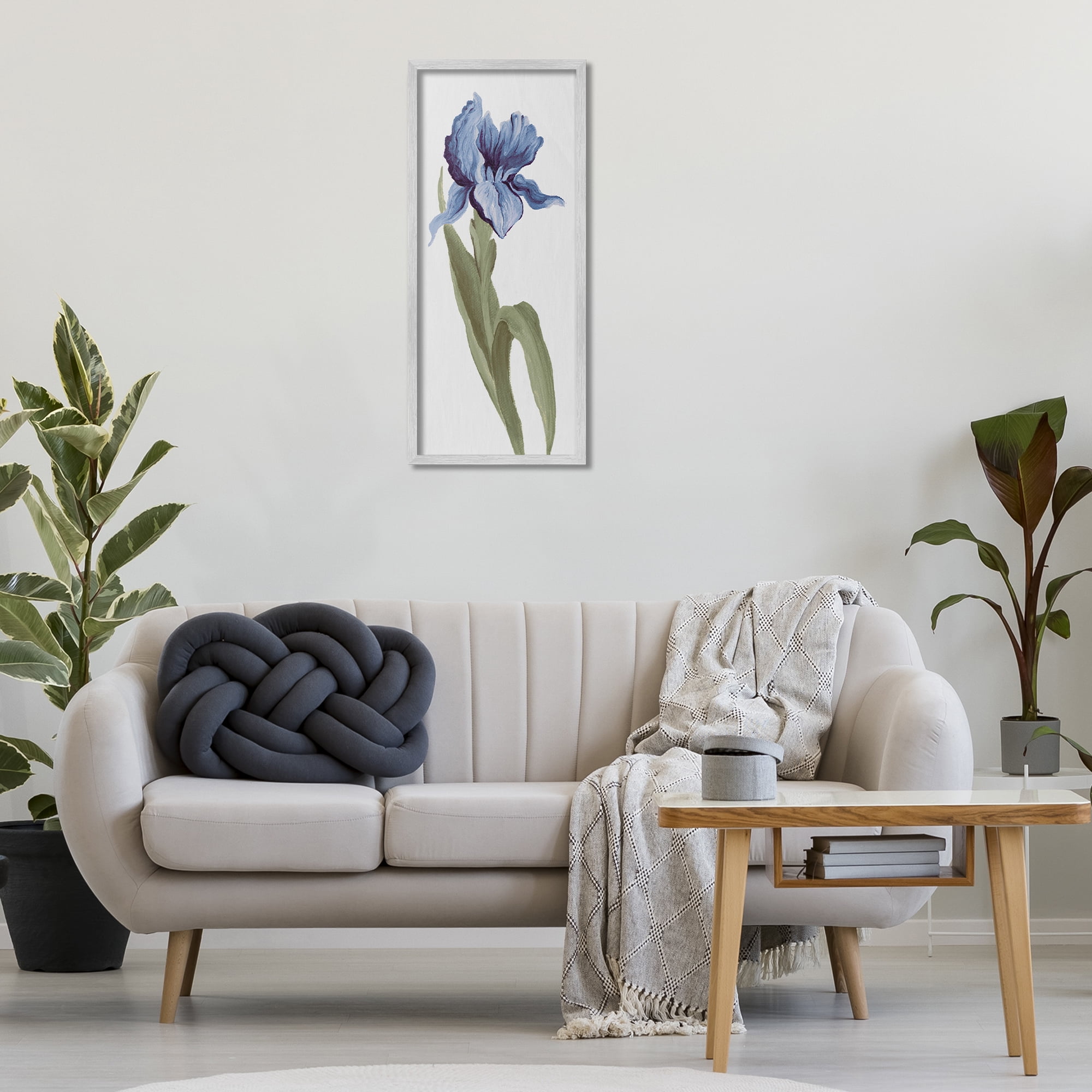 Stupell Industries Blooming Blue Iris Botanical & Floral Painting Gray Framed Art Print Wall Art, 13 x 30