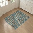 thumbnail image 3 of ODIKA 3'x5' Teal Modern Abstract Geometric Washable Throw Rug Mid Century Horizontal Striped Motif With Rounded And for Entryway, Kitchen, Mudroom, Stain Resistant, Low Profile, Non-Slip, 3 of 7