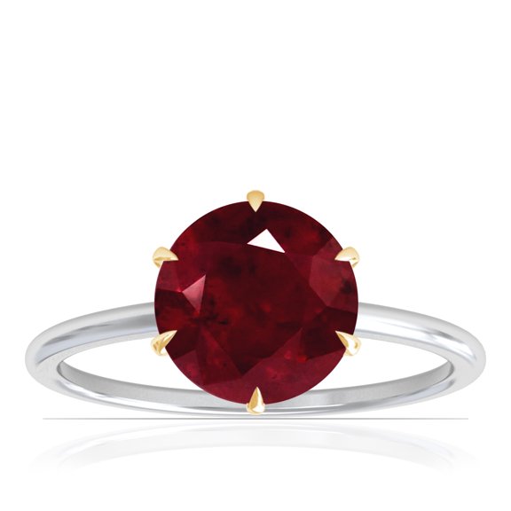 GemsNY July Birthstone - Petite Two Tone Round Ruby Solitaire Ring (Grade - AA | 1.55cts.)