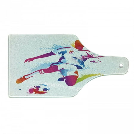 

Teen Room Cutting Board Soccer Proffesional Player Kicks Ball Watercolor Style Spray Championship Image Tempered Glass Cutting and Serving Board Wine Bottle Shape Multicolor by Ambesonne