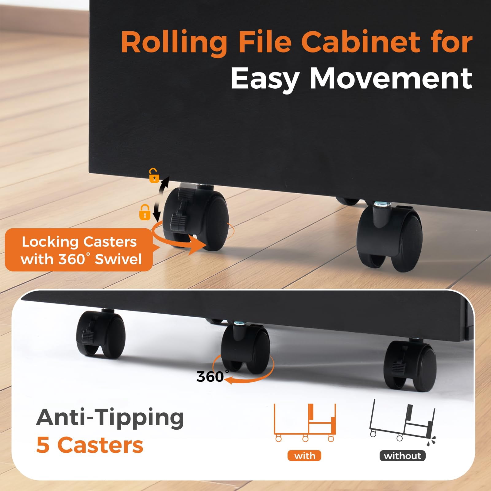 2 Drawer Rolling Filing Cabinet White Wood with Lockable Wheels Printer Stand Under Desk Storage Home Office Organizer