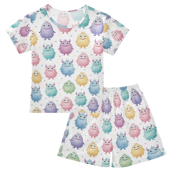 joogoo Cute Monsters Pattern Pajama Sets Short Sleeve Cotton 2-Piece Sleepwear 10Y