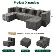 BEHOST 130 6-Piece Modular Sectional Sofa with 2 Movable Ottomans, U-Shaped Cloud Couch for Living Room, Modern Chenille Deep Seat Sofa Set, Flexible Oversized Sleeper Couches, Dark Gray