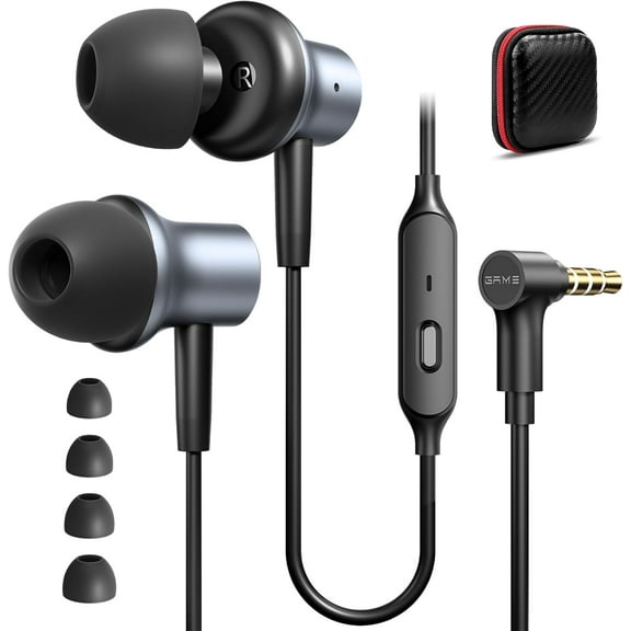 Wired Earbuds for Chromebook HP Laptops,3.5mm in Ear Noise Cancelling Headphones Wired with Microphone,5.9ft HiFi Stereo Plug in Ear Buds Computer Earphones for iPhone iPod Galaxy A14 A15 Tablet,Grey
