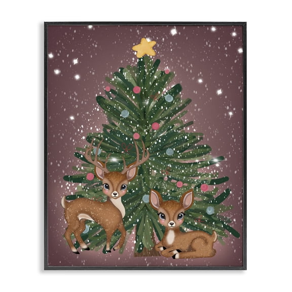 Stupell Industries Christmas Tree Fun Deer Black Framed Giclee Art, design by Drew McInerney, 20 x 16