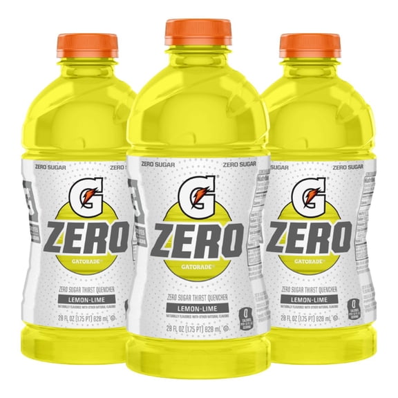 Thirst Quencher for Gatorade Zero Sugar Lemon Lime Thirst Quencher, 28 Fl Oz Bottle (Pack of 3)