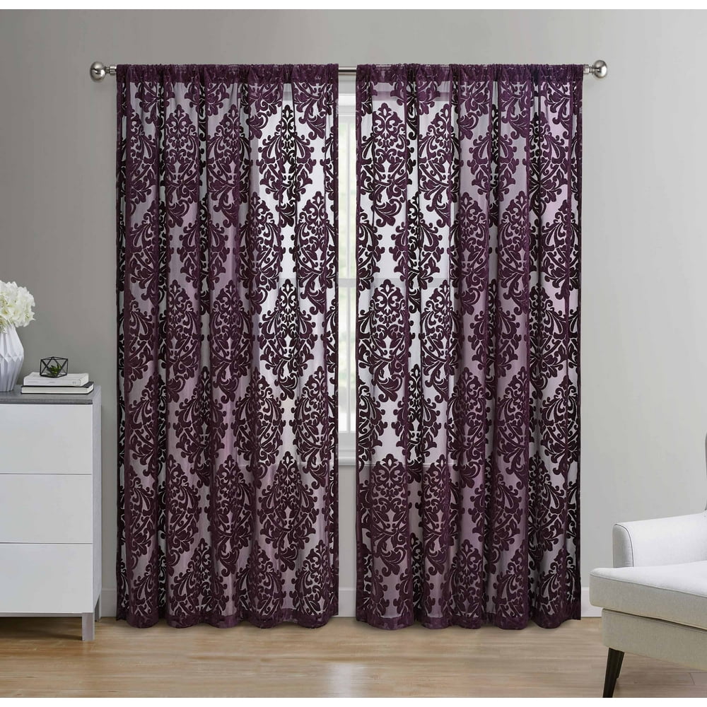 Mainstays Velvet Sheer Damask Burnout Rod Pocket Single Curtain Panel