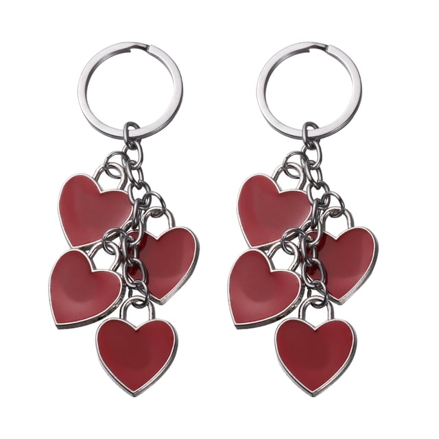 2pcs Heart Keychains Creative Key Rings Four Love Heart Pendant Zinc Alloy Key Holder Craft Ornaments for Car Key Bag D