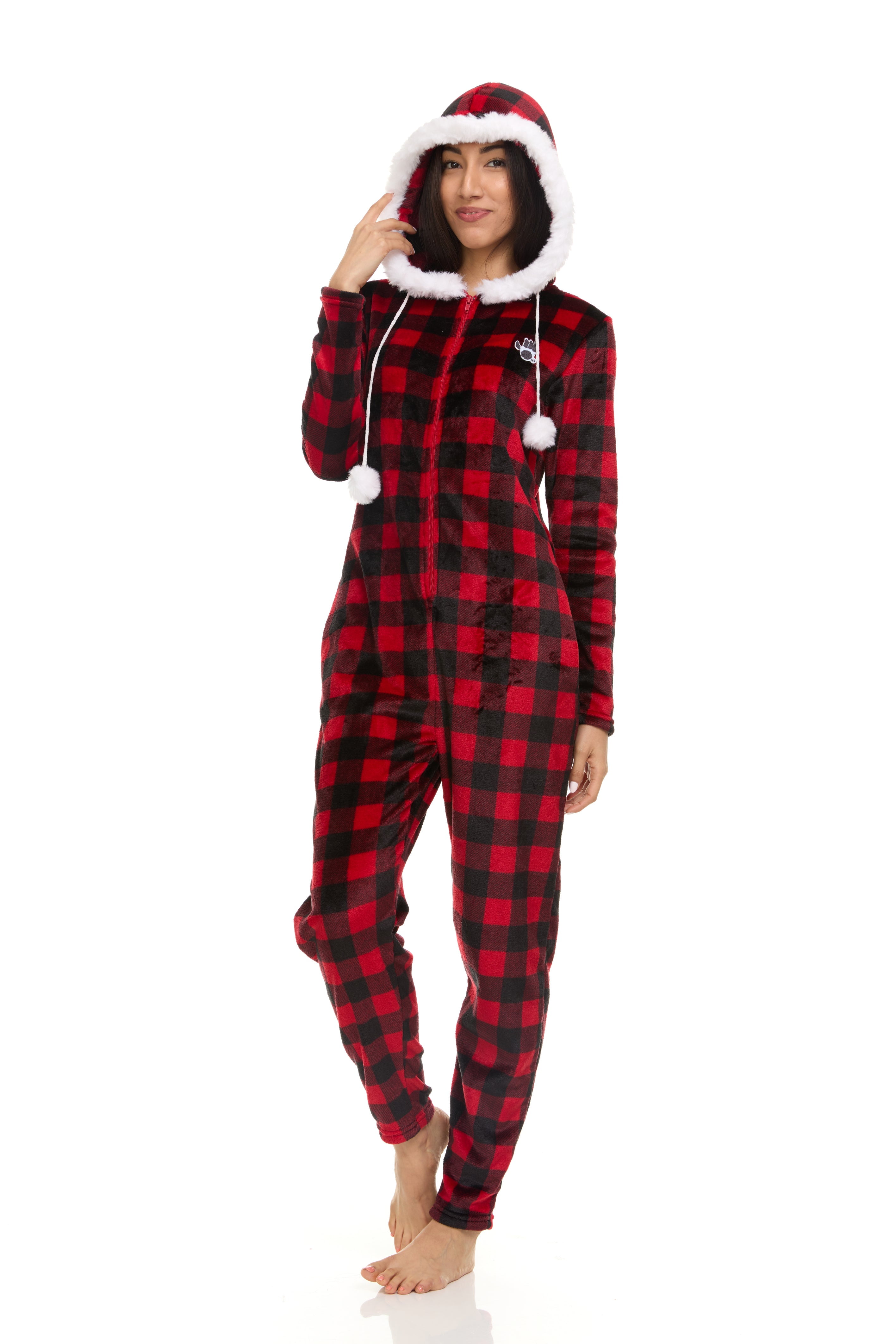 Bearpaw Women's Onesie Pajamas With Fluffy Hoodie, One Piece Fuzzy Pajama Set