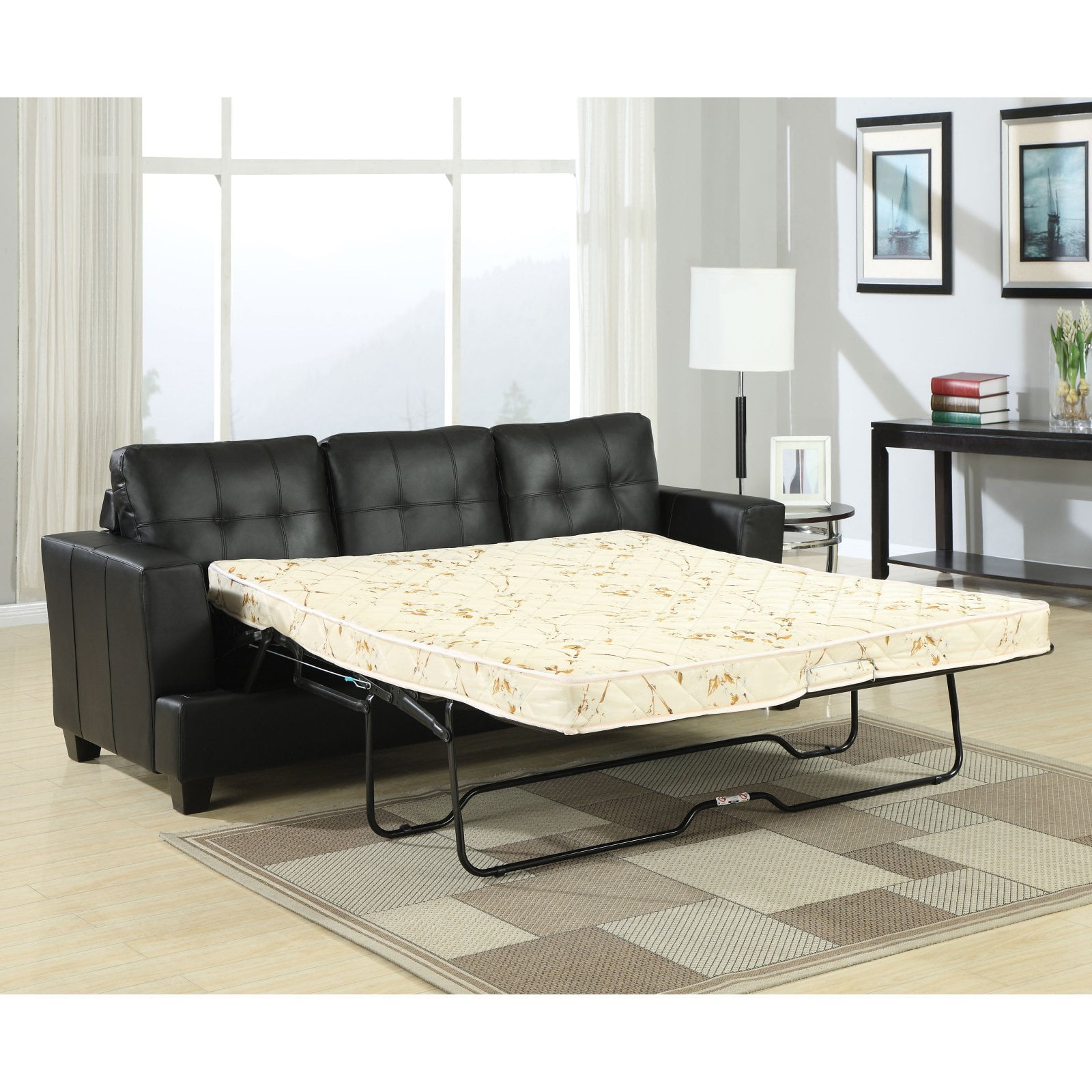 ACME Platinum Tufted Sofa Bed in Leather, Multiple Colors