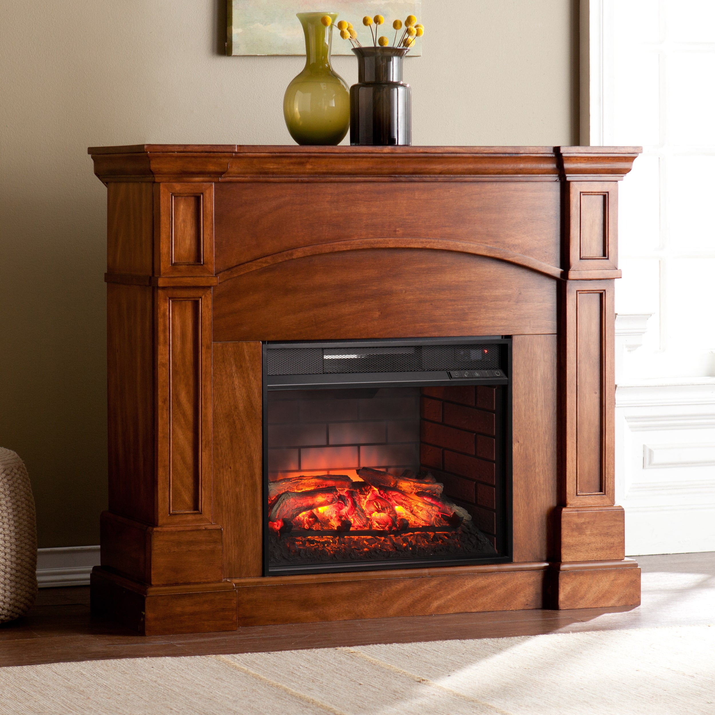 Harper Blvd Hawkins Oak Saddle Corner Convertible Infrared Electric Harper Blvd Hawkins Oak Saddle Corner Convertible Infrared Electric Fireplace Com