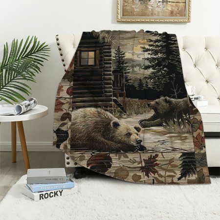 BCIIG Retro Beer Deer Flannel Blankets, Vintage Cottage Country Style Rustic Cabin Mountain Farmhouse Throw Bed Blanket for Sofa Chair Bed White