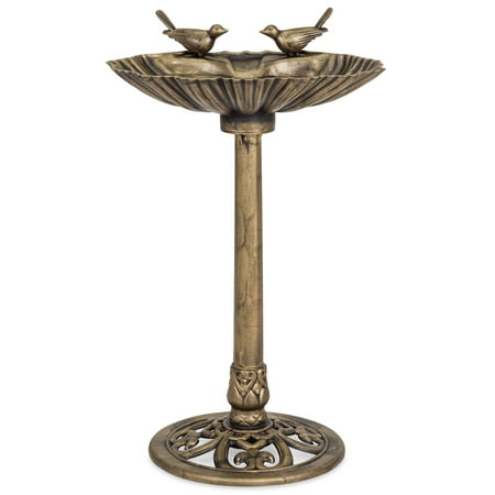 Antique Brass Bird - Best Choice Products Outdoor Pedestal Bird Bath Decoration for Yard, Garden, Lawn w/ Sparrow Statues, Fleur-de-Lys Accents - Antique Gold