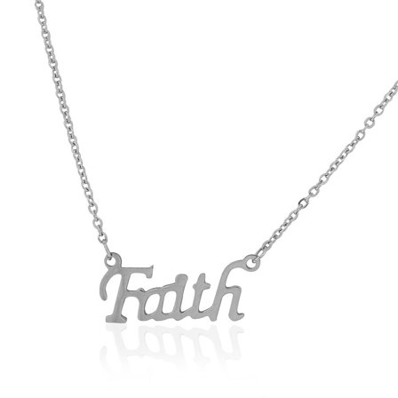 EDFORCE Stainless Steel Silver-Tone Faith Script Pendant Necklace, 20"