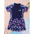 thumbnail image 6 of Aislor Girls Summer Beach One Piece Floral Bathing Suit Modest Swim Dress Short Sleeve Swimwear Size 5-12 A Navy Blue 9-10, 6 of 7