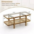 thumbnail image 6 of Auranook Rustic Coffee Table with Storage, 2-Tier Cocktail Table with Tempered Glass Tabletop, PE Rattan Shelf, Solid Wood Rectangular Center Table, 6 of 7