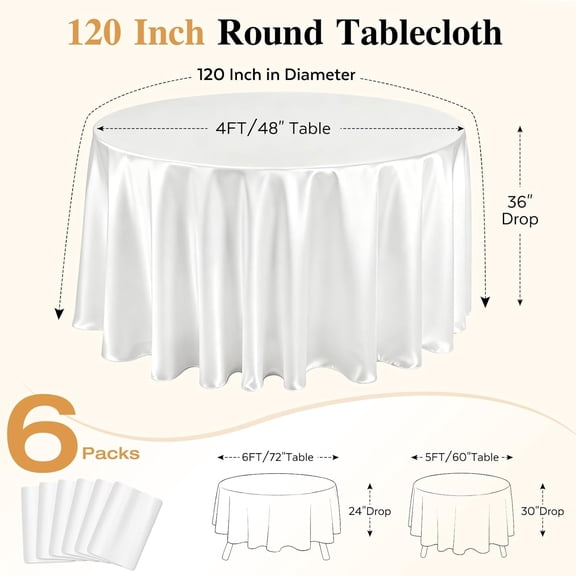 6 Pack 120 Inch White Round Tablecloth