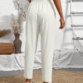 thumbnail image 5 of ClodeEU Womens Linen Blend Drawstring Pants with Pockets,Loose Elastic Waist Ankle Cropped Trouser White,Womens Plus M, 5 of 6