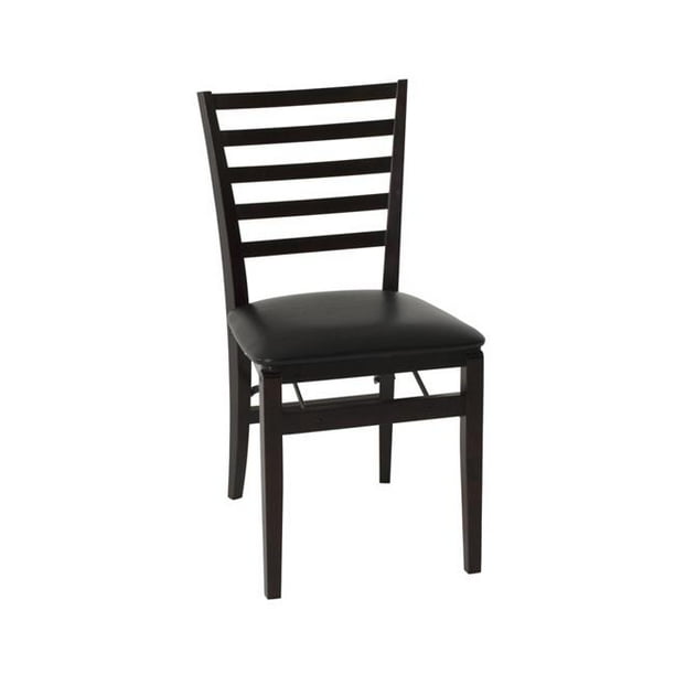 COSCO Contoured Back Wood Folding Chair with Vinyl Seat, Espresso, 2