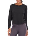 thumbnail image 4 of FUTATA Womens Long Sleeve Workout Shirts Open Back Yoga Tops Stretch Long Sleeve Workout Tops Quick Dry Running Shirts Black M, 4 of 6