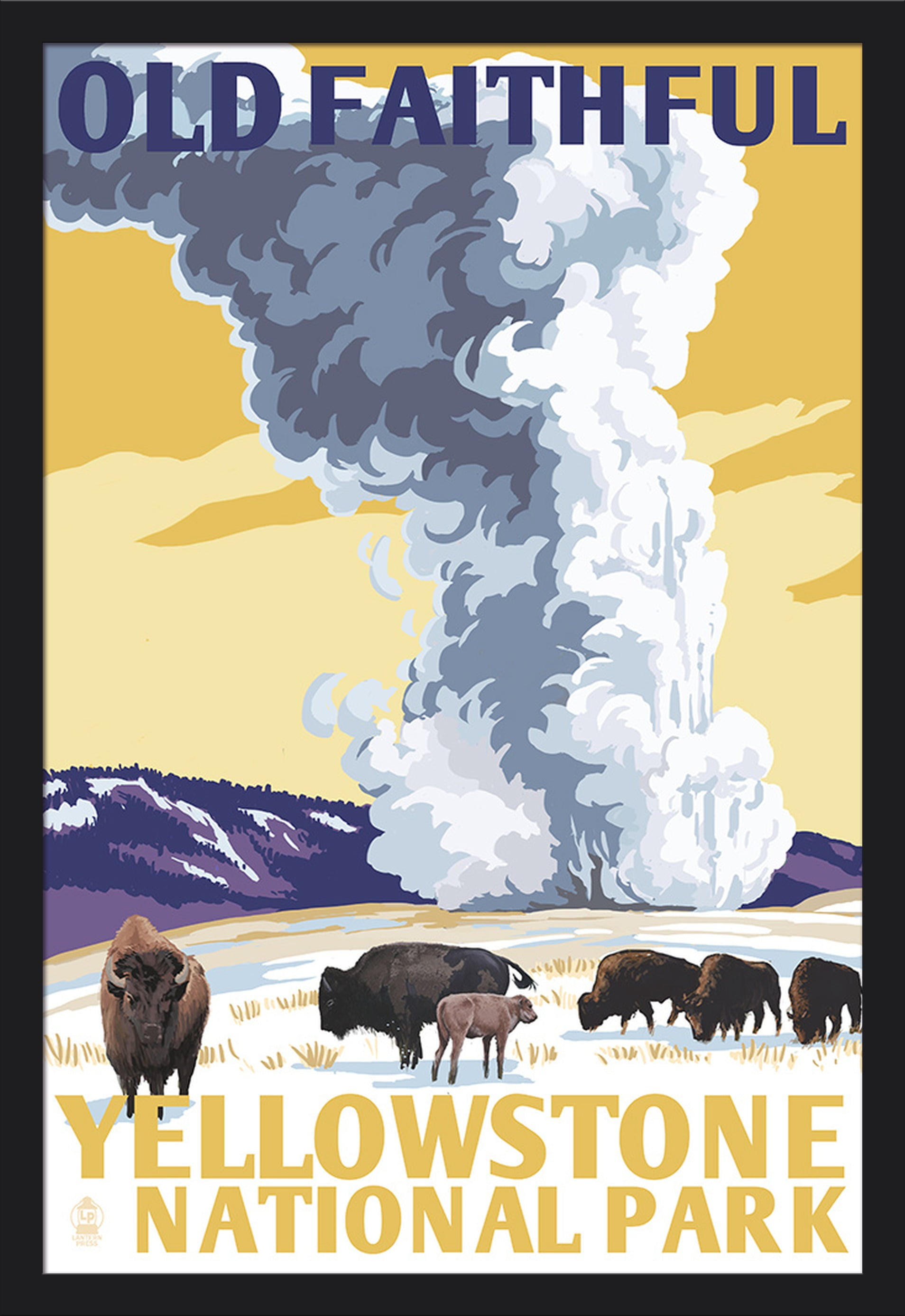 Yellowstone National Park, Wyoming Old Faithful Geyser WPA Style