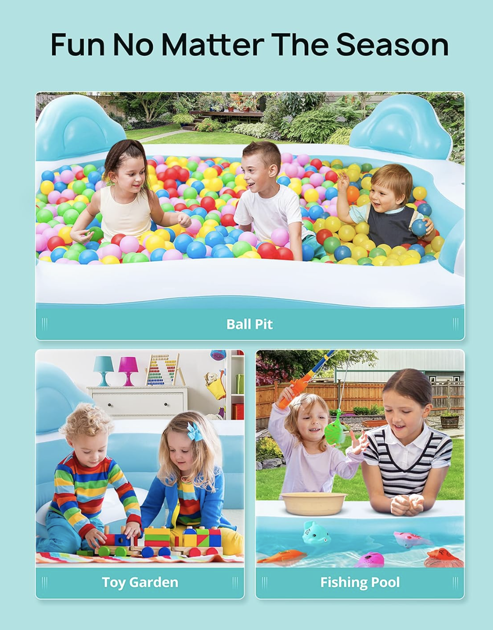 EVAJOY Inflatable Swimming Pool for Kids, Adults, Family-Sized Above Ground with 4 Seats, 4 Backrests, 2 Cup Holders Backyard, Garden, Outdoors, 200 gal