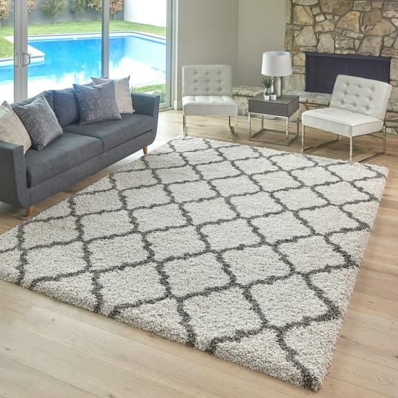 Gertmenian Ultimate Shag Moroccan Tile Ivory Indoor Area Rug, 5x8