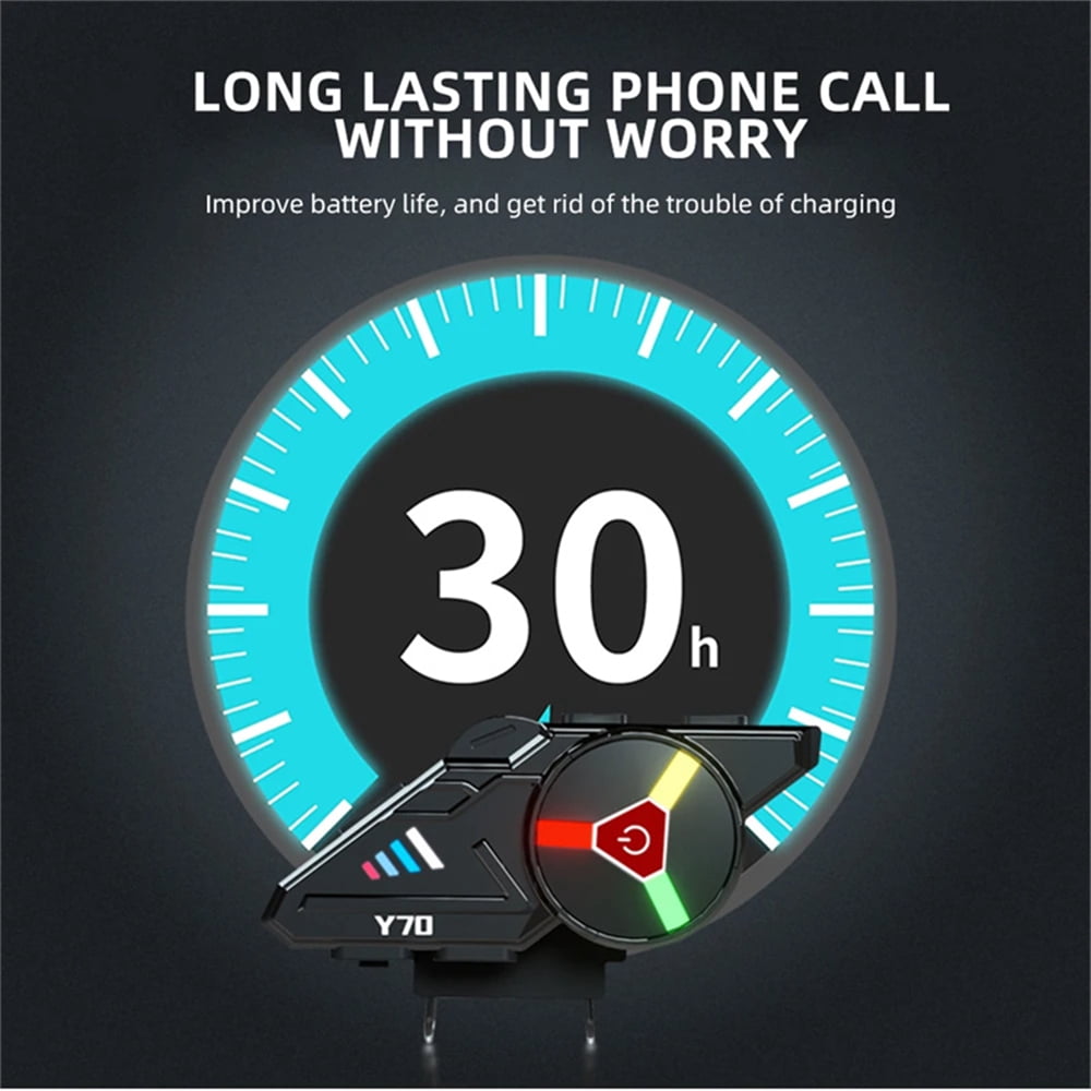 Y70 Motorcycle Intercom Headset Bluetooth with Music Sharing, Helmets Earphone Motos Riders Wireless Bluetooth Headset