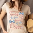 thumbnail image 4 of Land of the Free Because of the Brave Bow T-Shirt | Women’s Patriotic Quote Tee, CarolinaBlue, Size S, 4 of 6