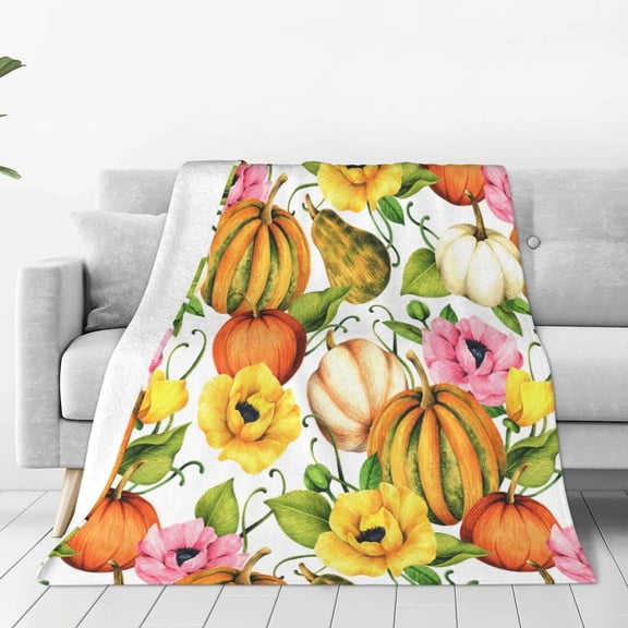 Fall Pumpkins Throw Blanket Cozy Soft Autumn Thanksgiving Blanket for Couch Sofa Chair Bed Fuzzy Thermal Fleece Travel Blankets 60 X 50 in Home Holiday Decoratives