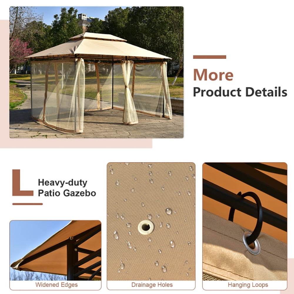 Aimee Lii 10 x 13 Feet Tent Canopy Shelter with Removable Netting Sidewall, Backyard Canopy Gazebo for Party Wedding BBQ Events, Tan Aimee Lii 10 x 13 Feet Tent Canopy Shelter with Removable Netting Sidewall, Backyard Canopy Gazebo for Party Wedding BBQ Events, Tan
