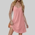 thumbnail image 2 of Tumotour Full Slips Dress for Women summer Solid color dress Spaghetti Strap Sleeveless tank V Neck Under Dress Camisole Mini Slip Dress with pockets, 2 of 4