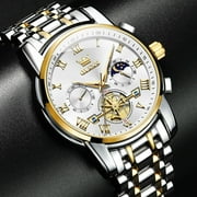 OLEVS Mens Watches Chronograph Business Dress Quartz Stainless Steel Waterproof Luminous Date Wrist Watch For Men White Dial