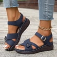 thumbnail image 5 of hlysgo Orthopedic Wide Sandals for Women Wide Width Strappy Arch Support Flat Wedge Sandals Walking Dressy Open Toe Navy 7, 5 of 6