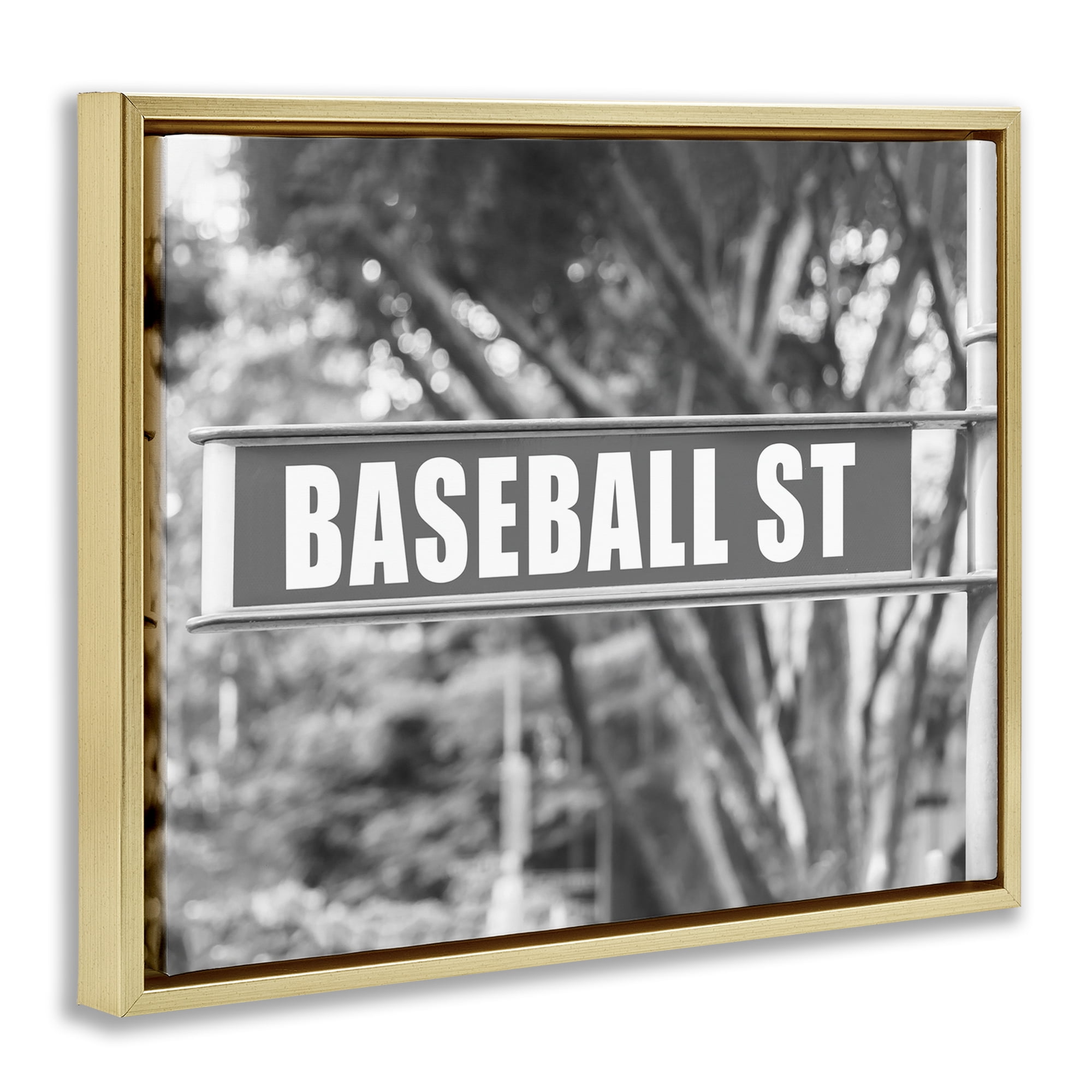 Stupell Industries Baseball Street Sign Sports Photography Gold Floater Framed Canvas Art Print Wall Art, 31 x 25