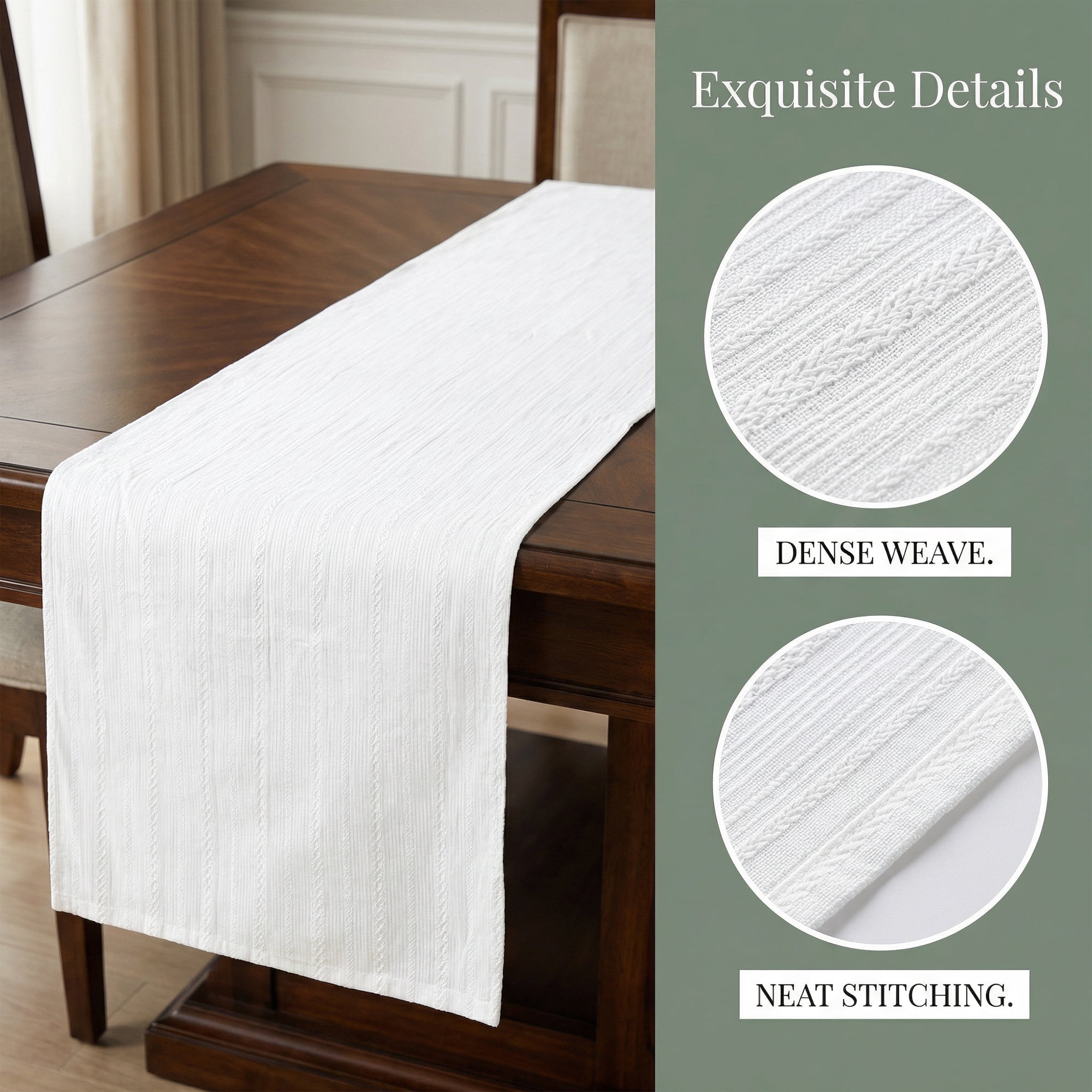 Unique Bargains Cotton Kitchen Runner for Dining Table Decoration White 11.8" x 63"