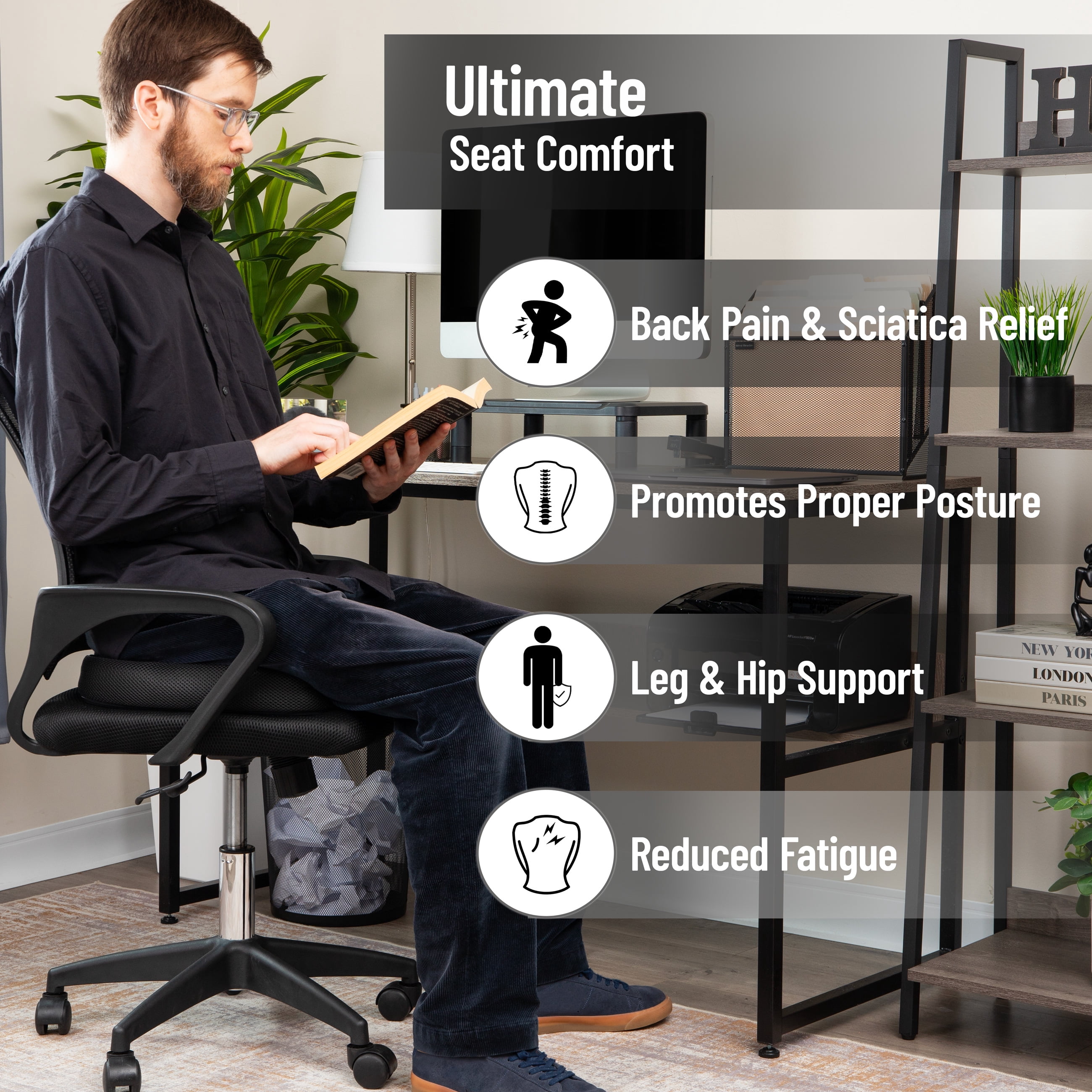 Mind Reader Office Chair Cushion, Ergonomic, Orthopedic, Portable, Car, Memory Foam