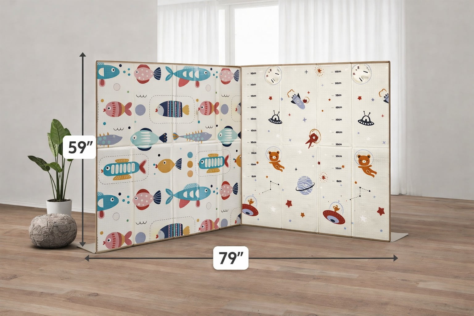 Baby Play Mat 59"*79" Foldable Foam double side play options Baby Play Mat for Floor Reversible Waterproof Playmats for Babies Boy and Toddlers Infants Edge protected Crawling Mat for Indoor&Outdo