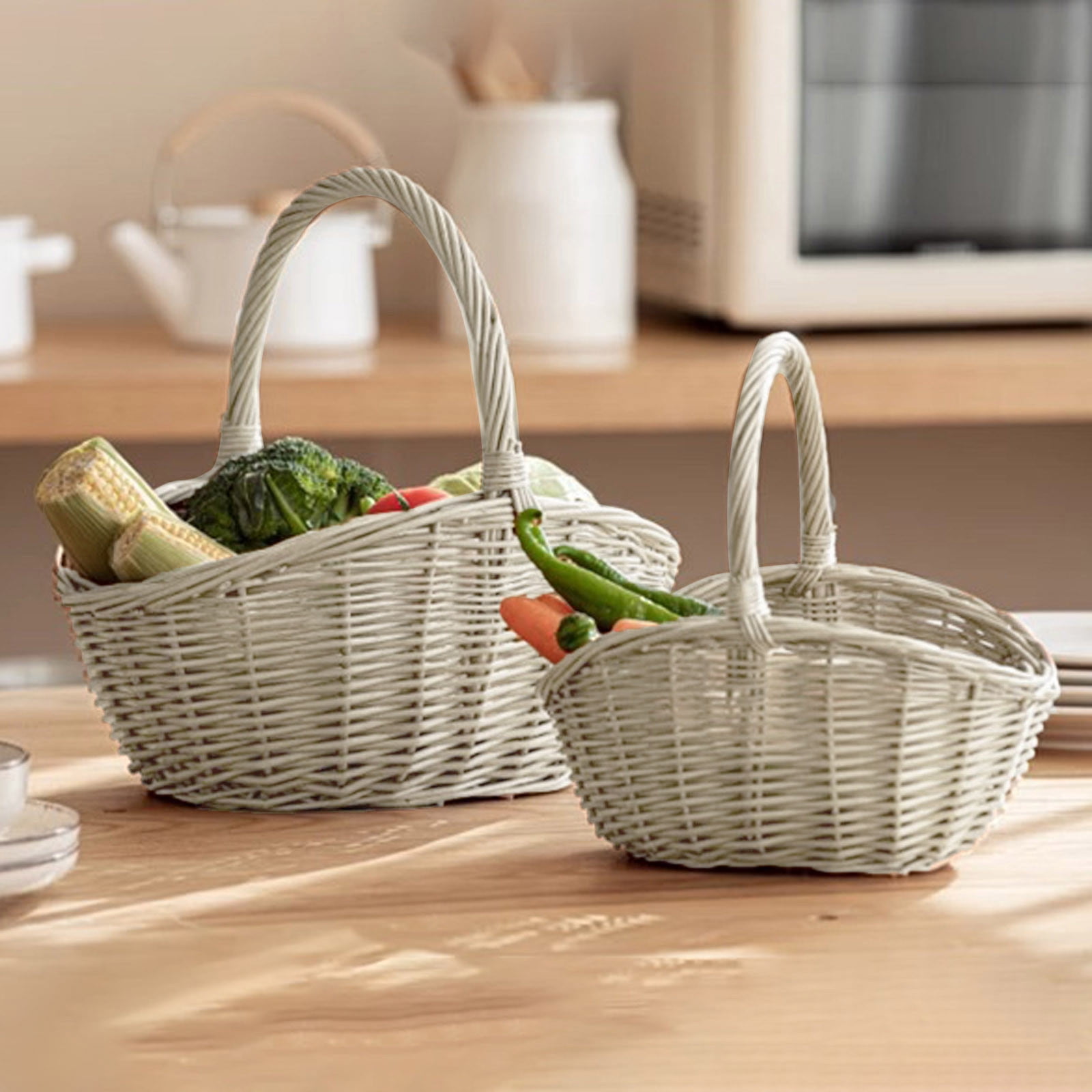 UJMNHYGT Handwoven Wicker Harvest Basket with Handle, 9.06x7.09x8.27 Inch Rattan Woven Storage Basket for Garden Fruit Vegetables Picnic Easter Organizing Flower Girl Gift Basket