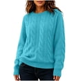 thumbnail image 2 of Cable Knit Sweaters for Women Fall Winter Retro Casual Soft Crewneck Plain Pullover Ladies Long Sleeve Tops (L, Sky Blue), 2 of 7