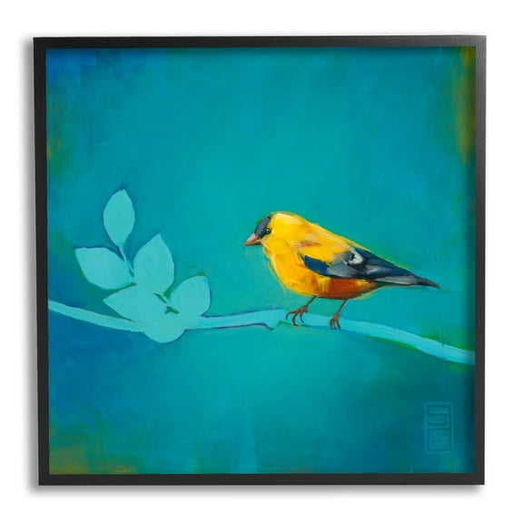 Stupell Industries Canary with Abstract Branch Animals & Insects Painting Black Framed Art Print Wall Art, 17 x 17