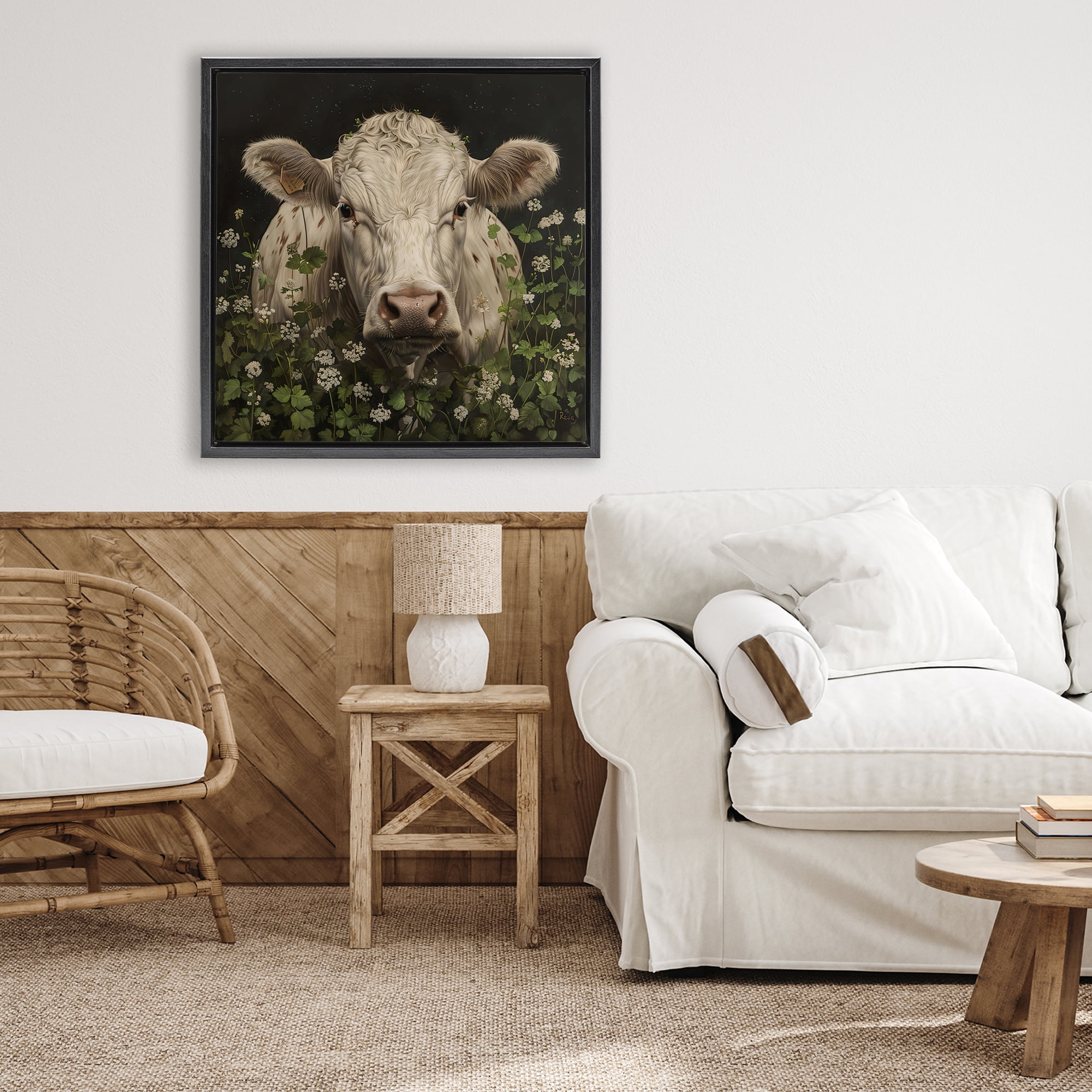 Stupell Industries Cow in the Green Meadow Black Framed Floater Canvas Wall Art, design by Creative Studio