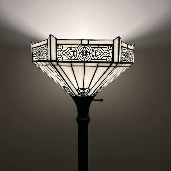 Tiffany Floor Lamp Vintage White Hexagon Stained Glass Mission for Living Room Bedroom 12'W*12"D*66"H