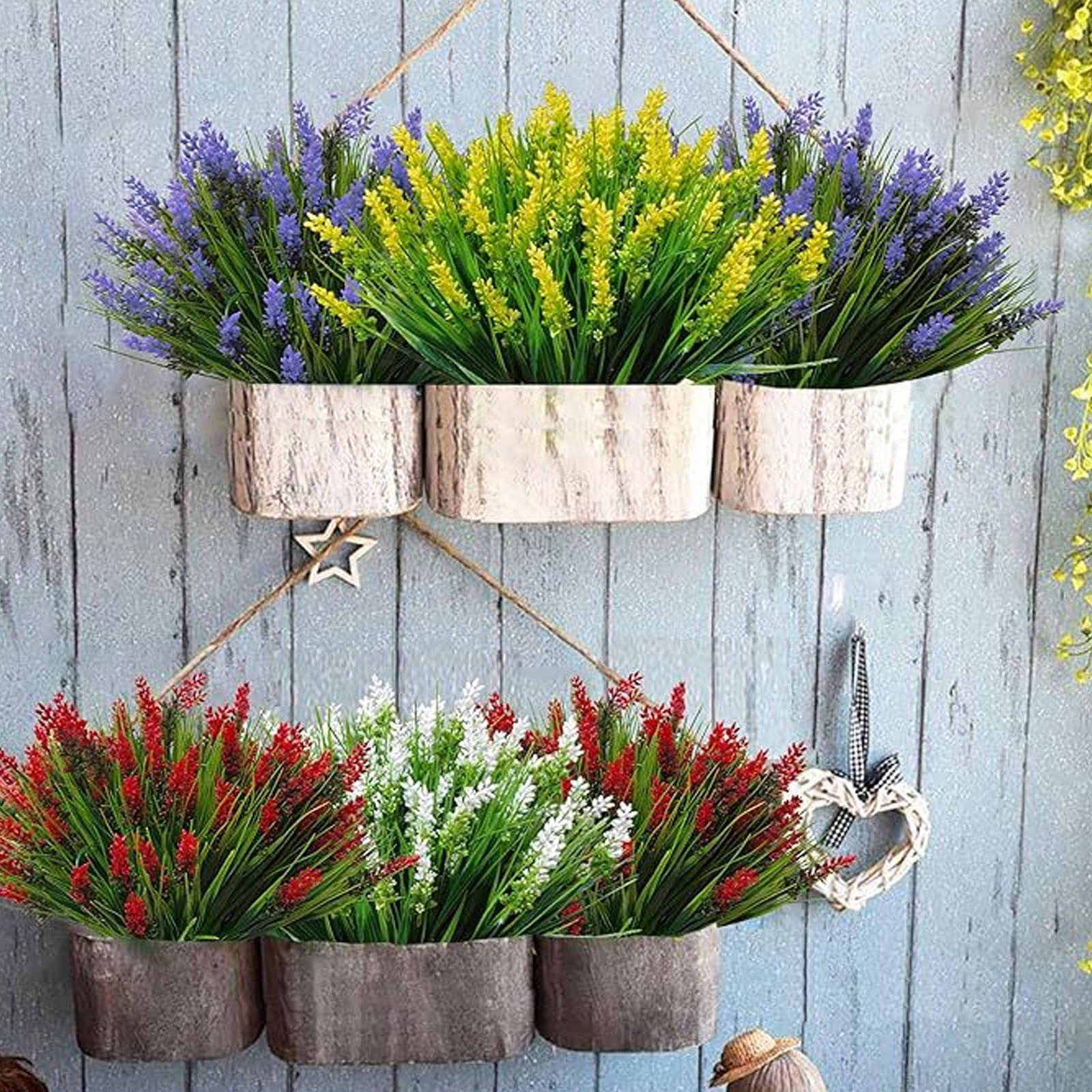 Uv Resistant Artificial Outdoor Flowers, Ongmies Lavender Green Plants Decoration Suitable for Windowsill Garden Terrace, A Bouquet of Artificial Flowers