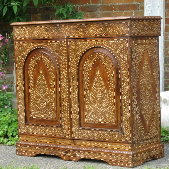 Teakwood Bone Inlaid Cabinet, Bone Inlay sideboard, Bone Inlay Furniture