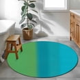 thumbnail image 4 of Color Ombre Striped Round Area Rugs 3 ft, Minimalist Green Teal Blue Gradient Modern Washable Small Area Rug with Non-Slip Sturdy Edge Binding Round Front Door Mat Floor Carpet for Entryway, 4 of 9