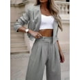 thumbnail image 3 of ZOELNIC Women's 2 Piece Blazer Set Striped Cropped Blazers Jacket High Waist Wide Leg Work Pants Business Suit Outfits, S, 3 of 4