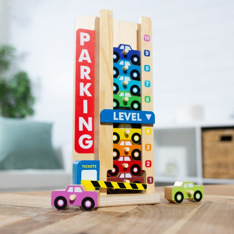 Melissa Doug Stack Count Wooden Parking Garage With 10 Cars